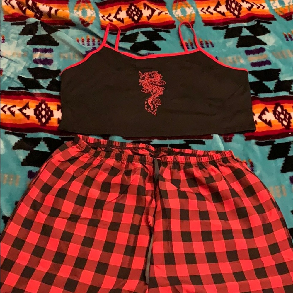 Dragon Print Cami Top With Buffalo Plaid Pants PJ